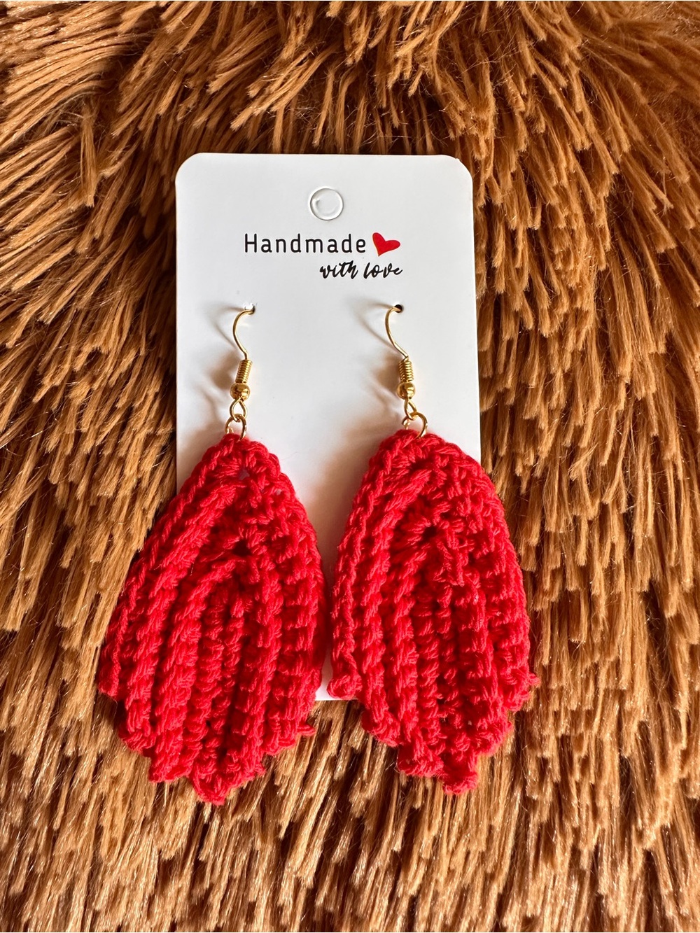 Handmade Red Crochet Leaf Earrings – Women Jewelry